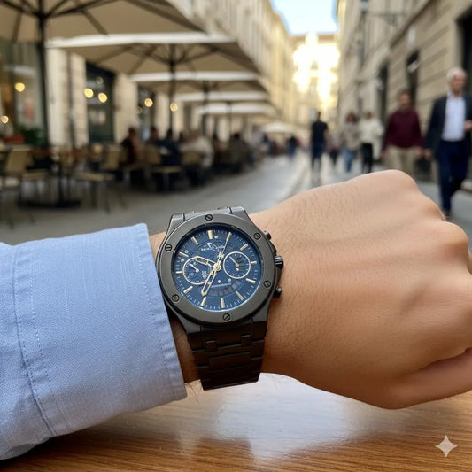 *Product Name*: Elegant "SMART TIME" Men's Quartz Watch - Deep Blue Dial & Gunmetal Black Stainless Steel